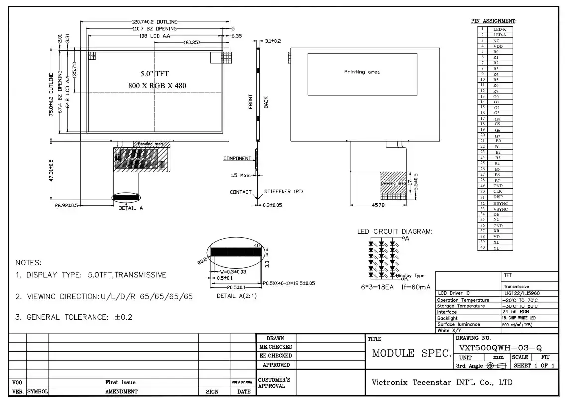 5 inch Resistive Touch TFT Module